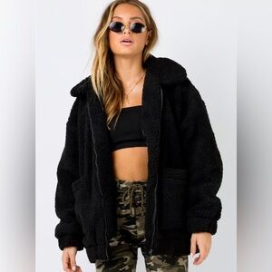 Black Zip Up Teddy Jacket